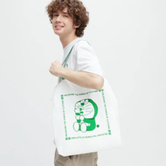 NWT Doraemon Uniqlo Recycled Pocketable Tote Eco Bag unisex unlocking the power - Picture 1 of 8
